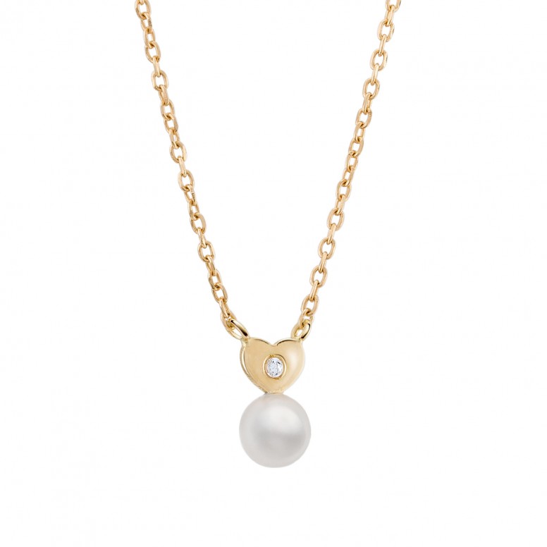 Girls Pearl & Heart 14K Gold Necklace