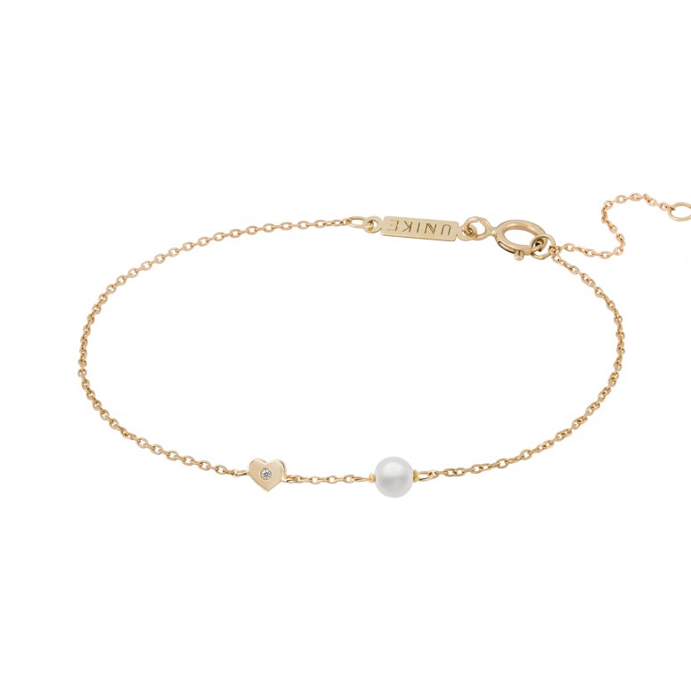 Girls Pearl & Heart 14K Gold Bracelet