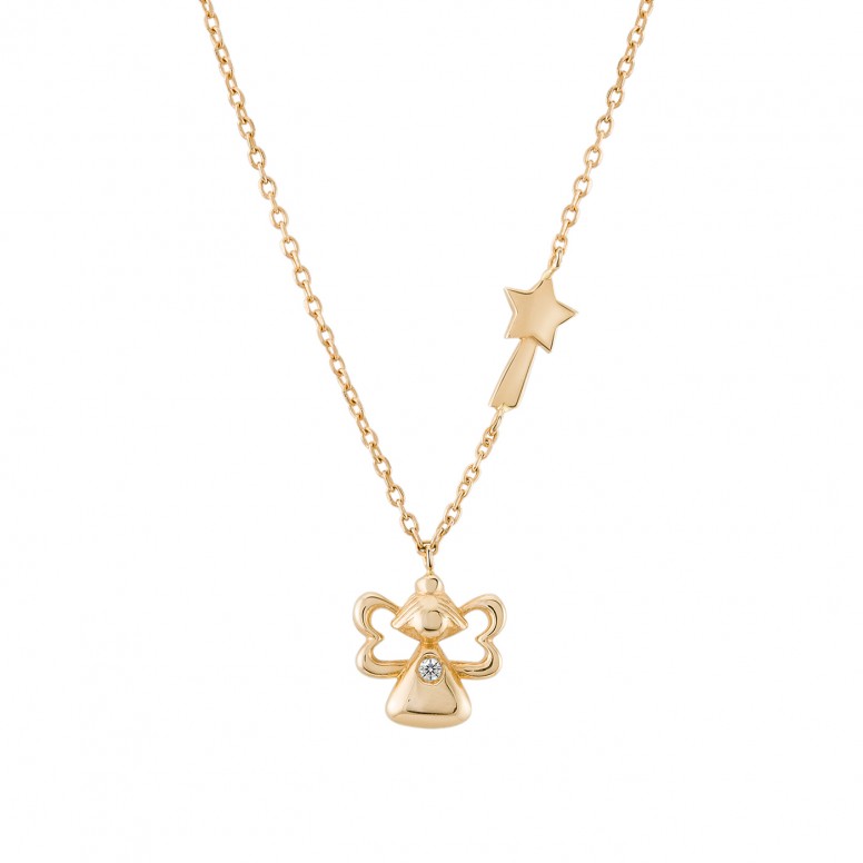 Girls Fairy and Wand 14K Gold Necklace