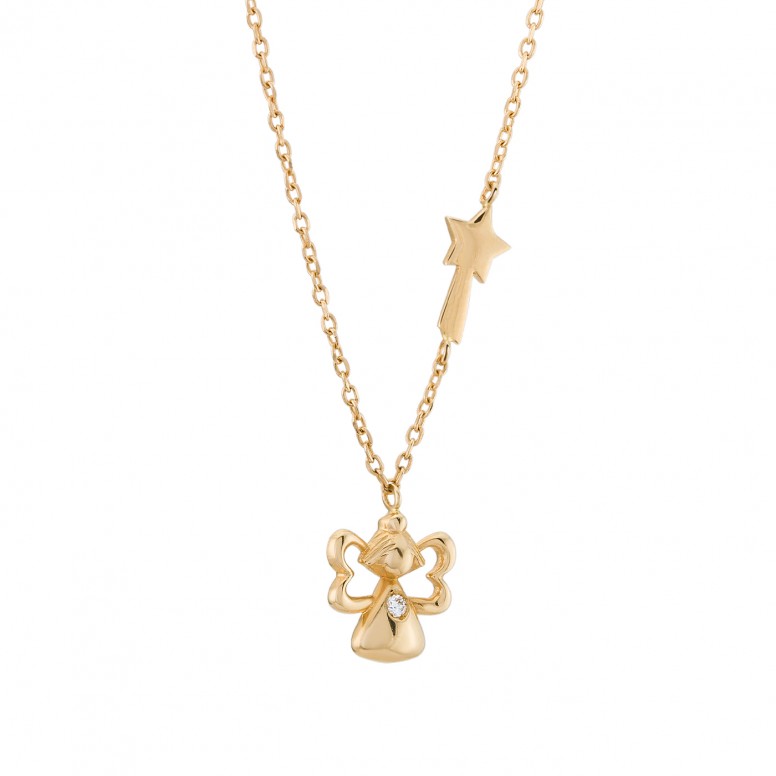 Girls Fairy and Wand 14K Gold Necklace