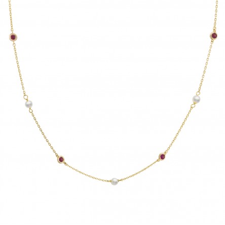 Necklace Hope 18K Gold Rubys and Pearls
