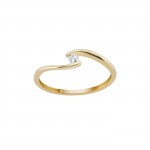 Double Line Solitaire 14K Gold Ring