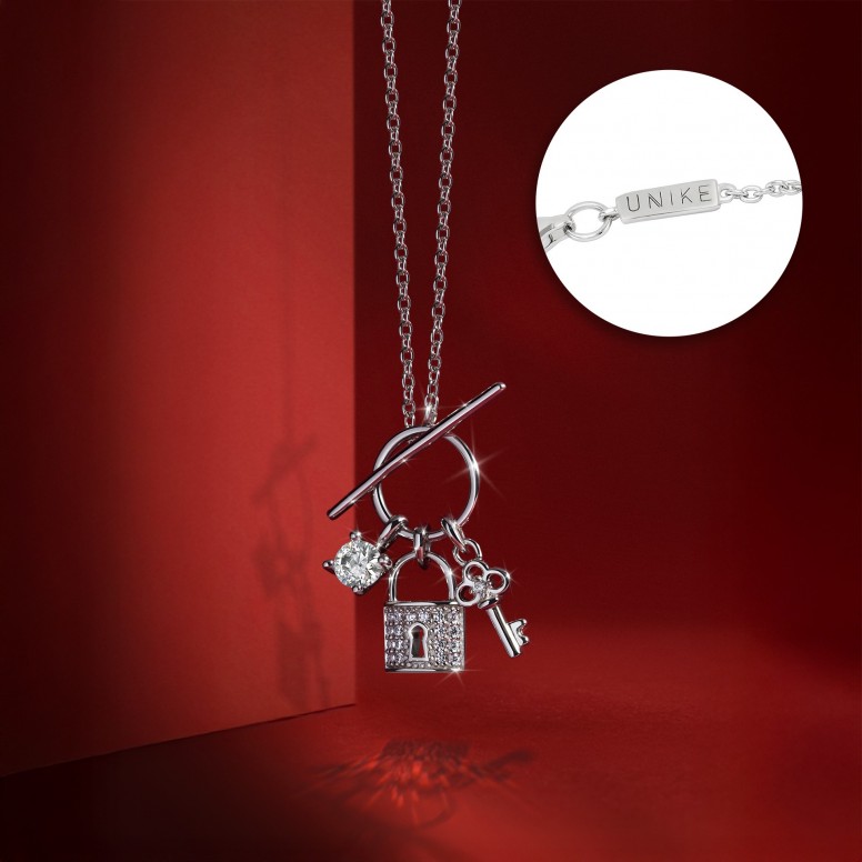 Collar Valentines Key and Locket Silver