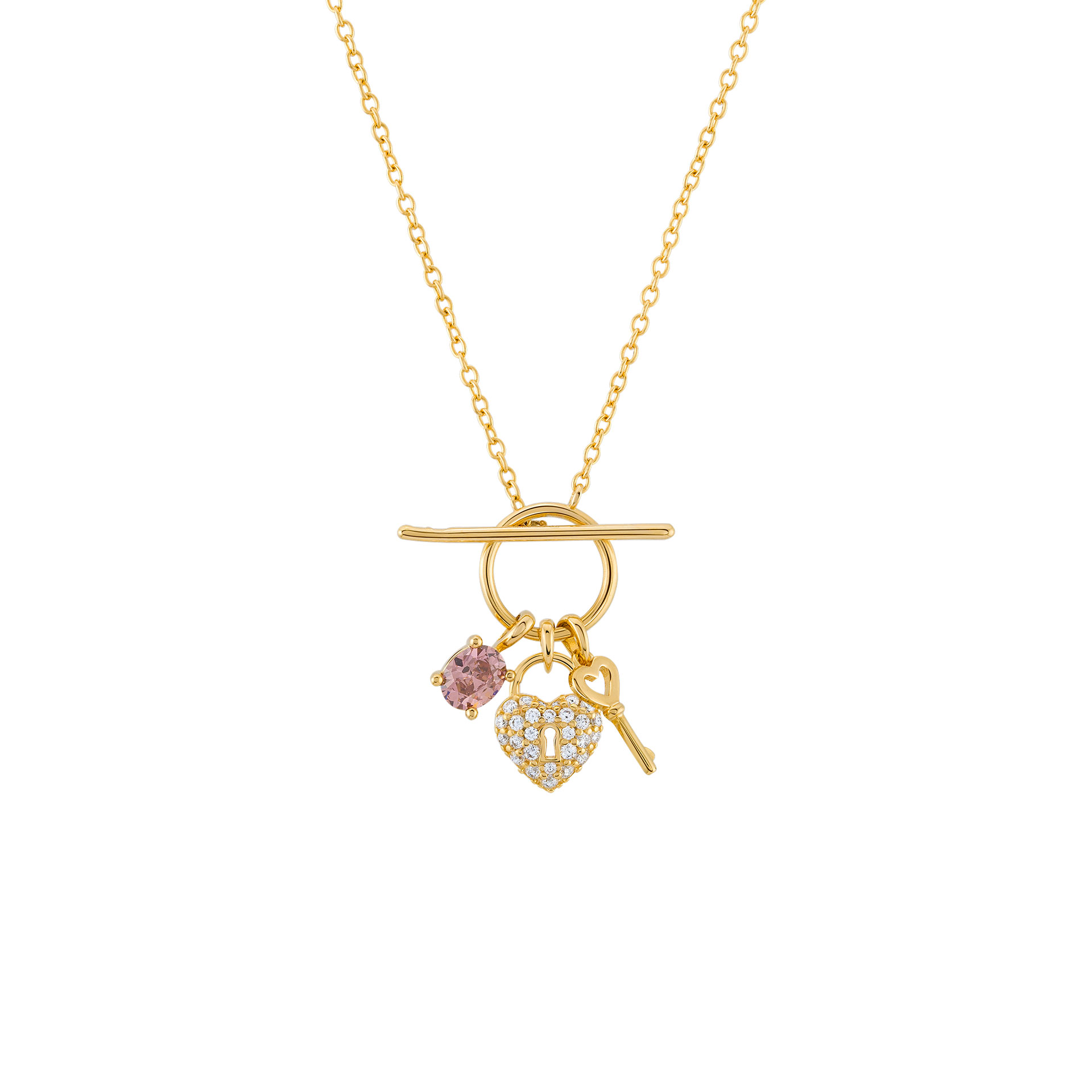 Colar Valentines Key and Heart Golden