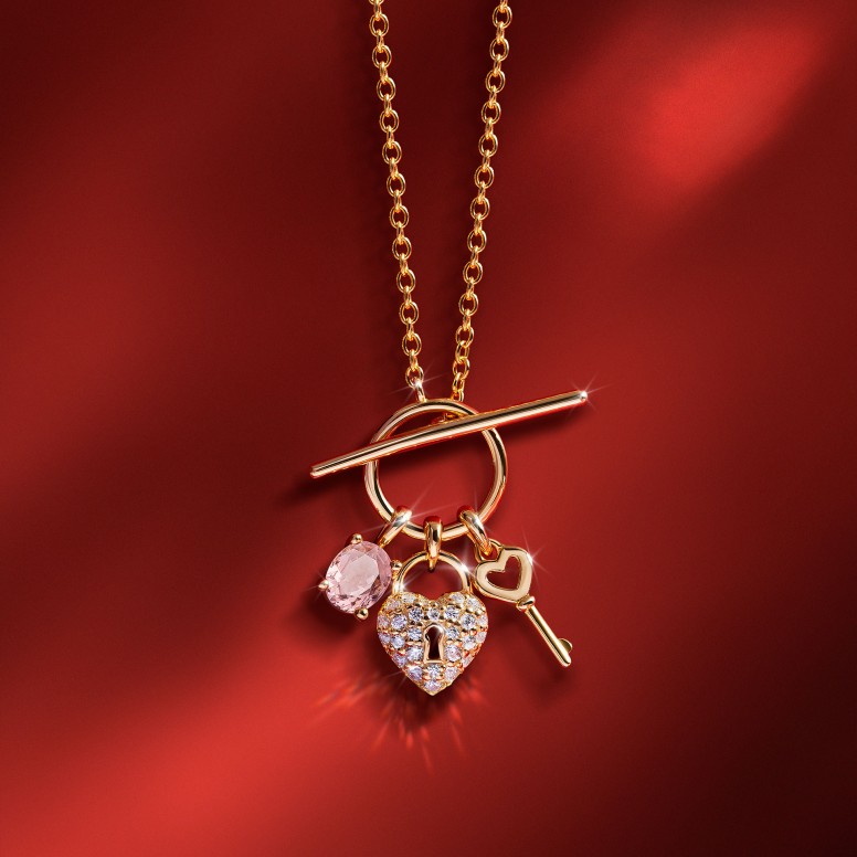 Colar Valentines Key and Heart Golden
