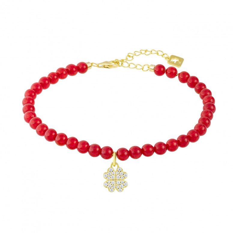 Pulsera Dark Red Stones & Lucky Clover II