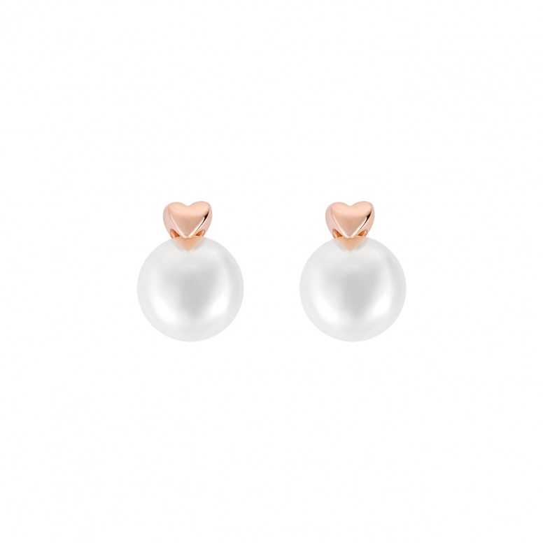 Brincos Love in Rose Heart & Pearl