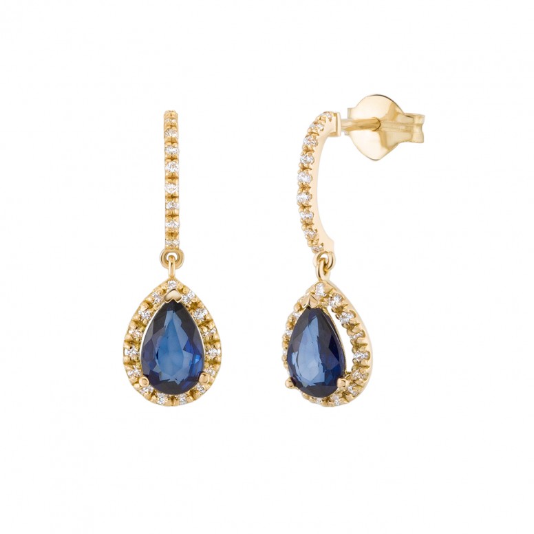 Brincos Theresa Ouro 18K Safira e Diamantes