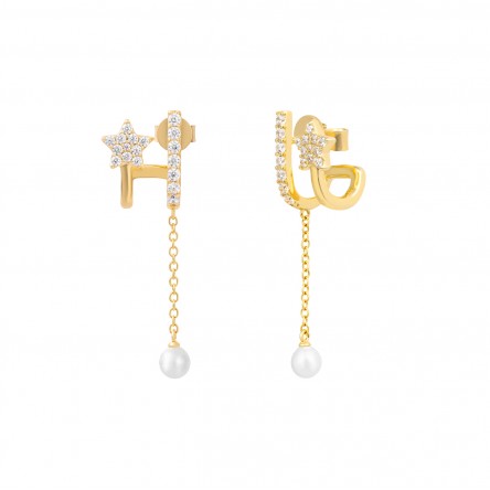 Pendientes Stars & Pearls Chain Golden
