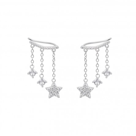 Brincos Stars Chain Silver
