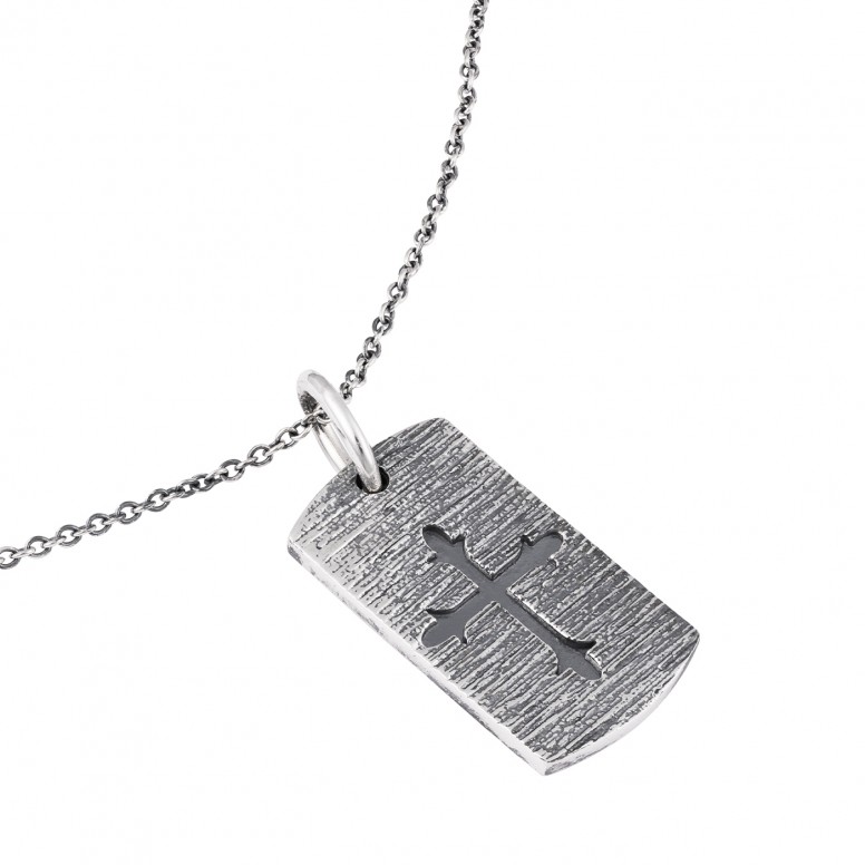 Collar Plata Cross Square Pendant