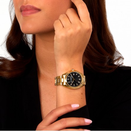 Round Essentials Black and Gold Watch