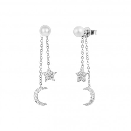 Brincos Pearls Stars & Moon Silver