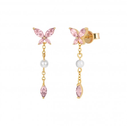 Pendientes Fun Butterfly & Pearls Dorado