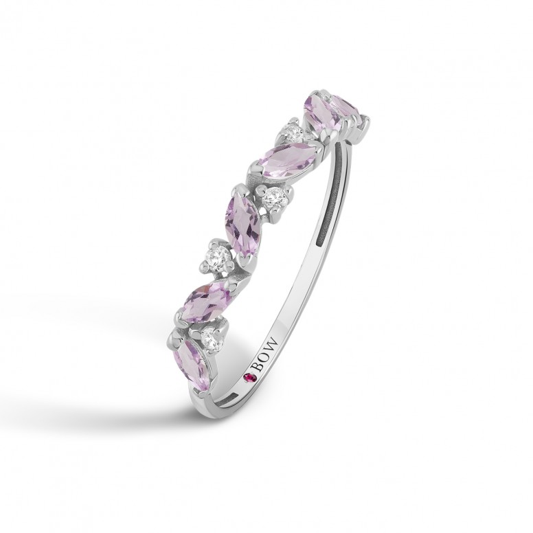Ring Olive 18K Gold Amethyst Light and Diamonds