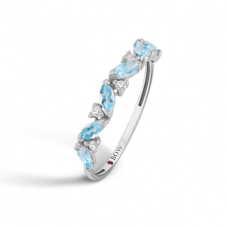 Ring Olive 18K Gold Topaz Swiss Blue and Diamonds