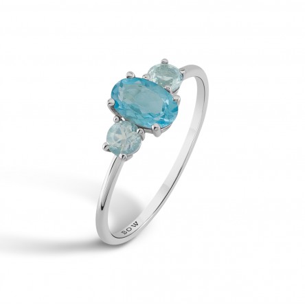 Ring Lily 18K Gold Topaz Swiss Blue and Topaz Sky