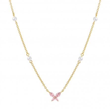 Collar Fun Butterfly & Pearls Dorado
