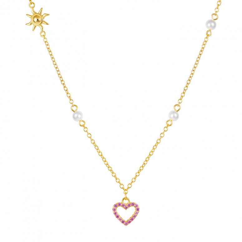 Fun Heart & Sun Golden Necklace
