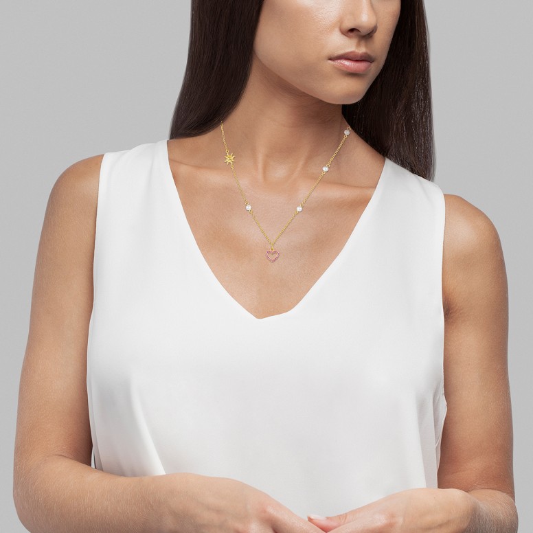 Fun Heart & Sun Golden Necklace