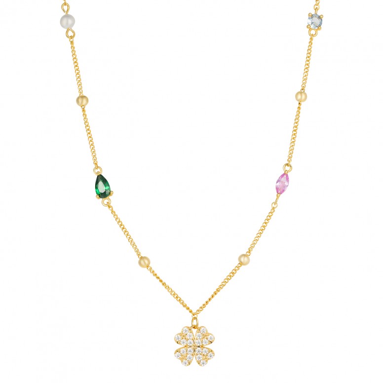 Collar Fun Clover & Stones Dorado