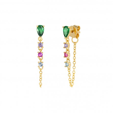 Pendientes Fun Stones Chain Dorado