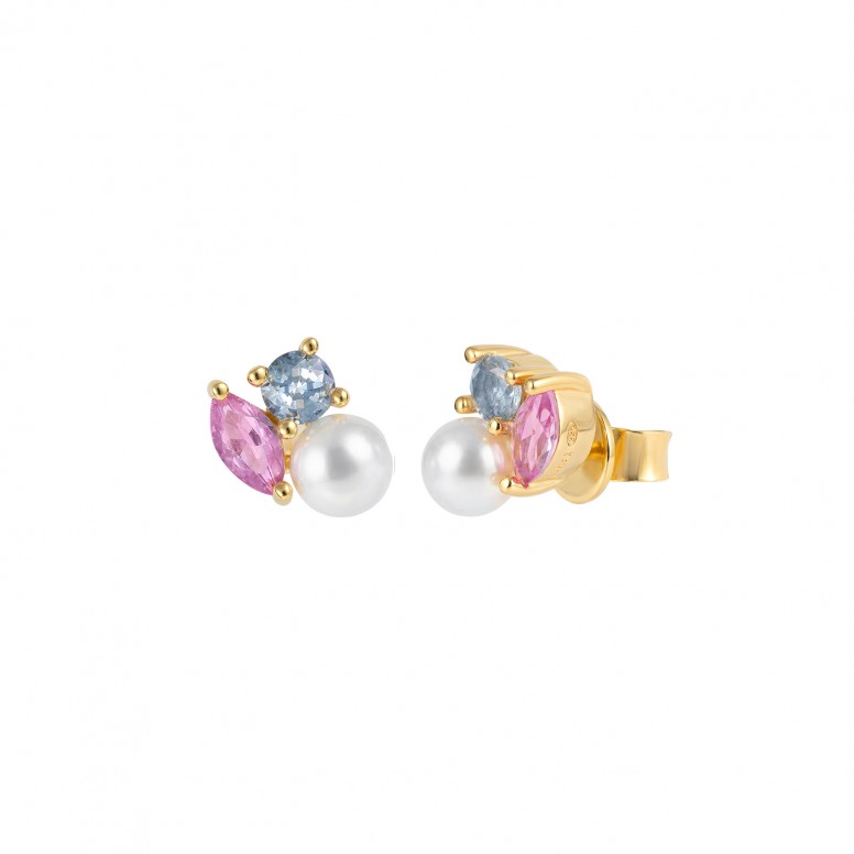 Fun Stones & Pearls Golden Earrings