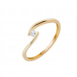 Double Line Solitaire 14K Gold Ring