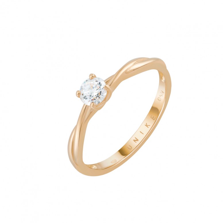 Solitaire Twisted 14K Gold Ring