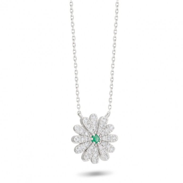Necklace Sunflower 18K Gold Emerald and Diamonds
