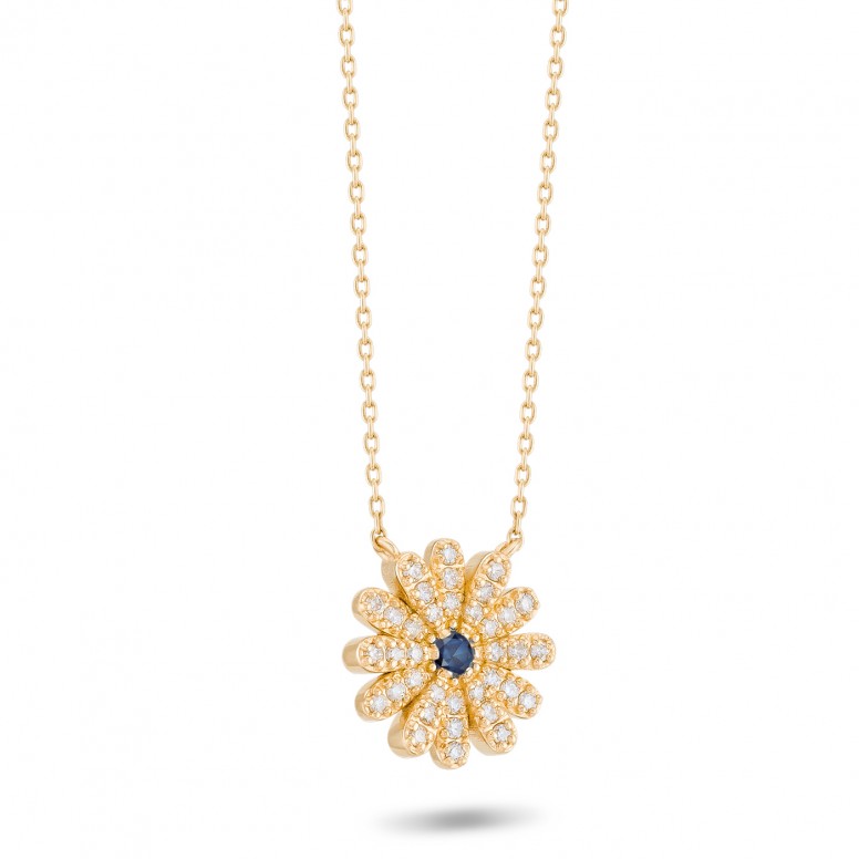 Necklace Sunflower 18K Gold Sapphire and Diamonds