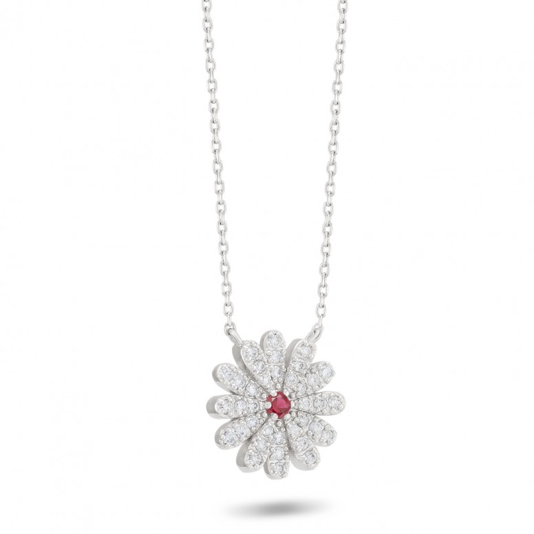 Necklace Sunflower 18K Gold Ruby and Diamonds