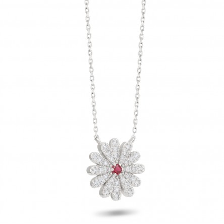 Necklace Sunflower 18K Gold Ruby and Diamonds