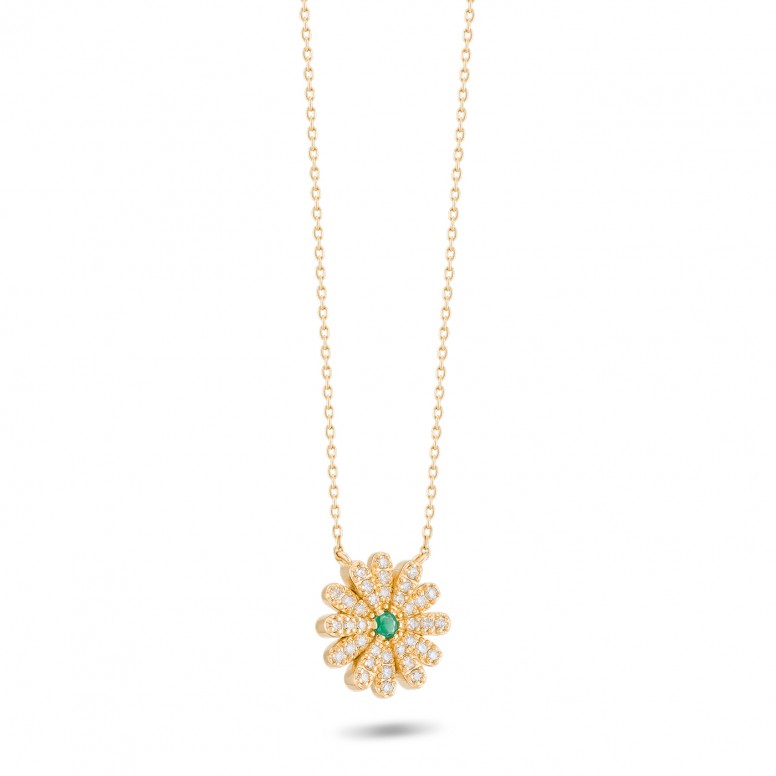 Colar Sunflower Ouro 18K Esmeralda e Diamantes