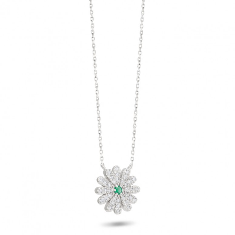 Necklace Sunflower 18K Gold Emerald and Diamonds