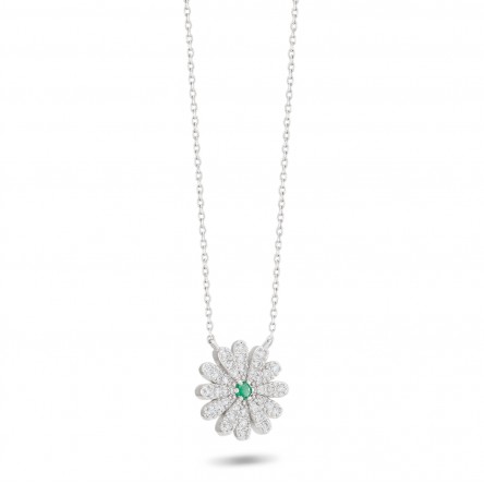 Necklace Sunflower 18K Gold Emerald and Diamonds