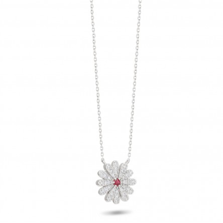 Necklace Sunflower 18K Gold Ruby and Diamonds