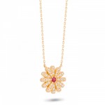 Necklace Sunflower 18K Gold Ruby and Diamonds