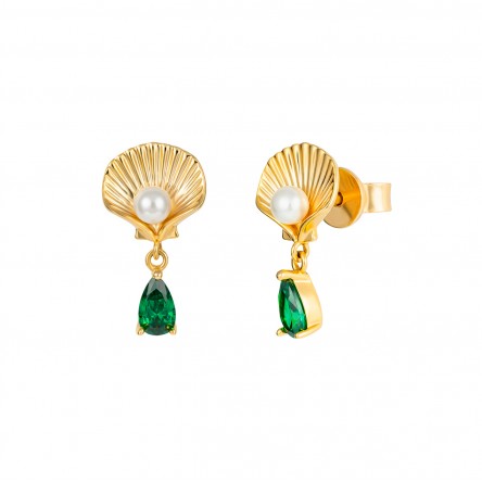 Pendientes Fun Shell & Stones Dorado