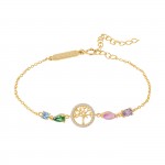 Pulsera Fun Tree Of Life & Stones Dorado