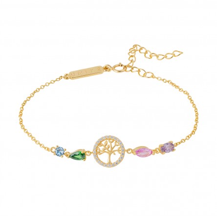 Pulsera Fun Tree Of Life & Stones Dorado