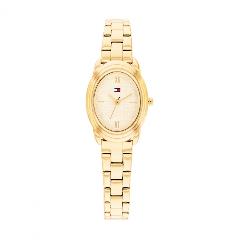 Reloj ovalado de acero dorado