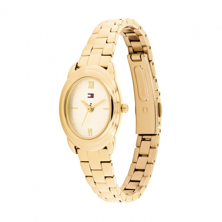 Reloj ovalado de acero dorado