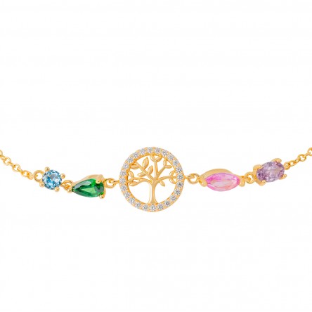 Pulsera Fun Tree Of Life & Stones Dorado