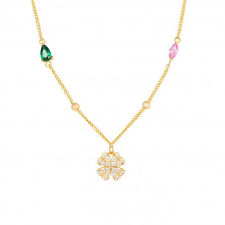 Collar Fun Clover & Stones Dorado