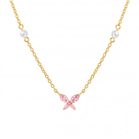 Collar Fun Butterfly & Pearls Dorado