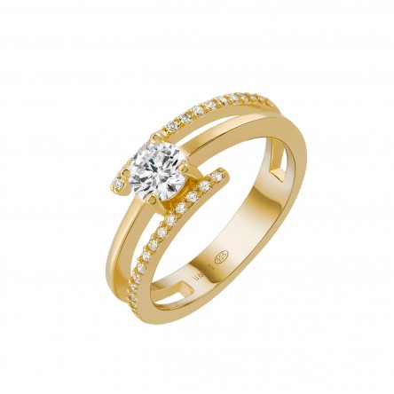 Anillo Solitaire 2 Lines Golden