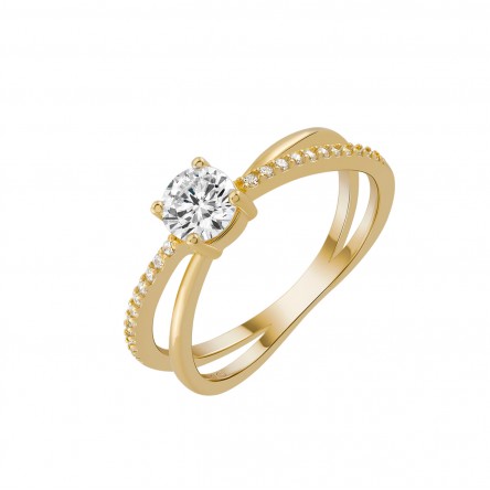 Anel Solitaire 2 Cross Lines Golden