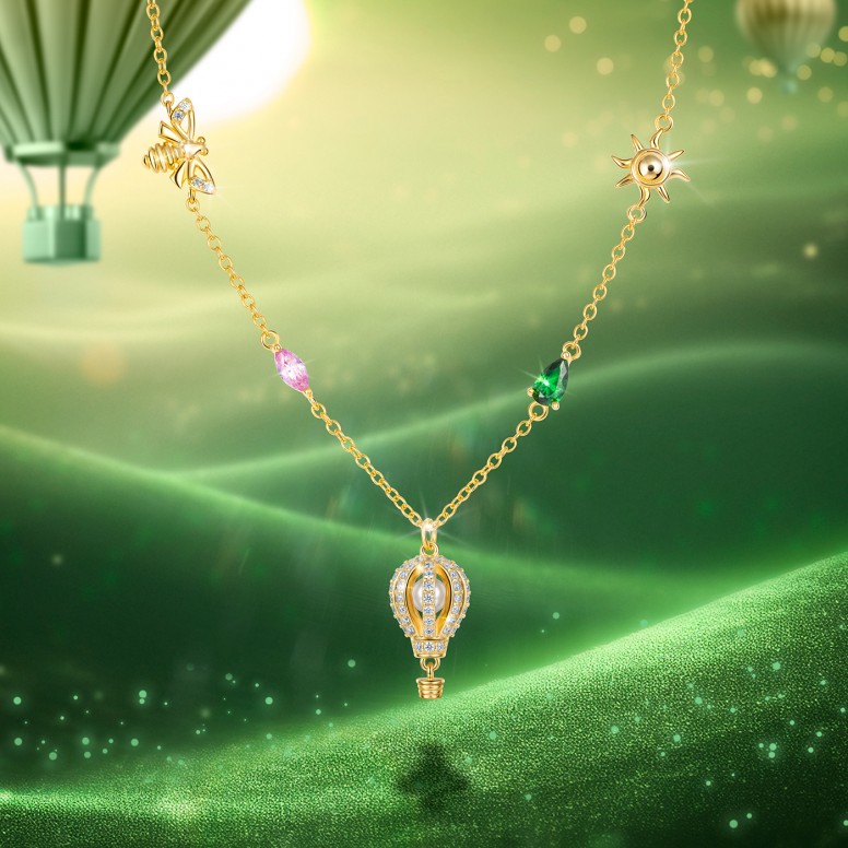 Fun Hot Air Balloon Golden Necklace