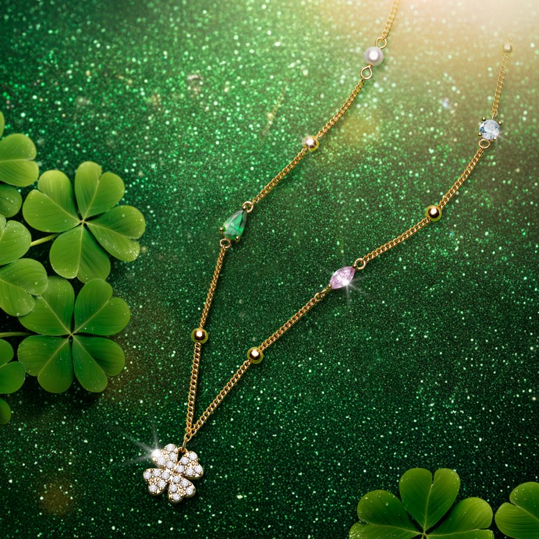 Collar Fun Clover & Stones Dorado